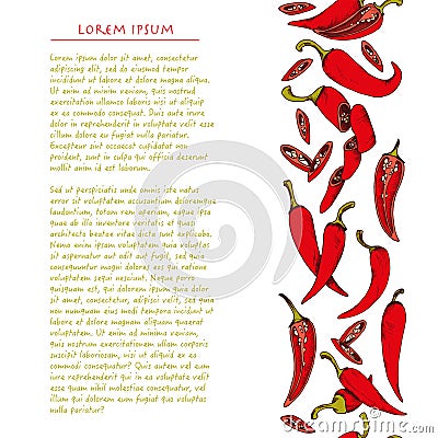 Food background with colorful chili pepper vegetable Hand drawn vertical social media template Vector Illustration